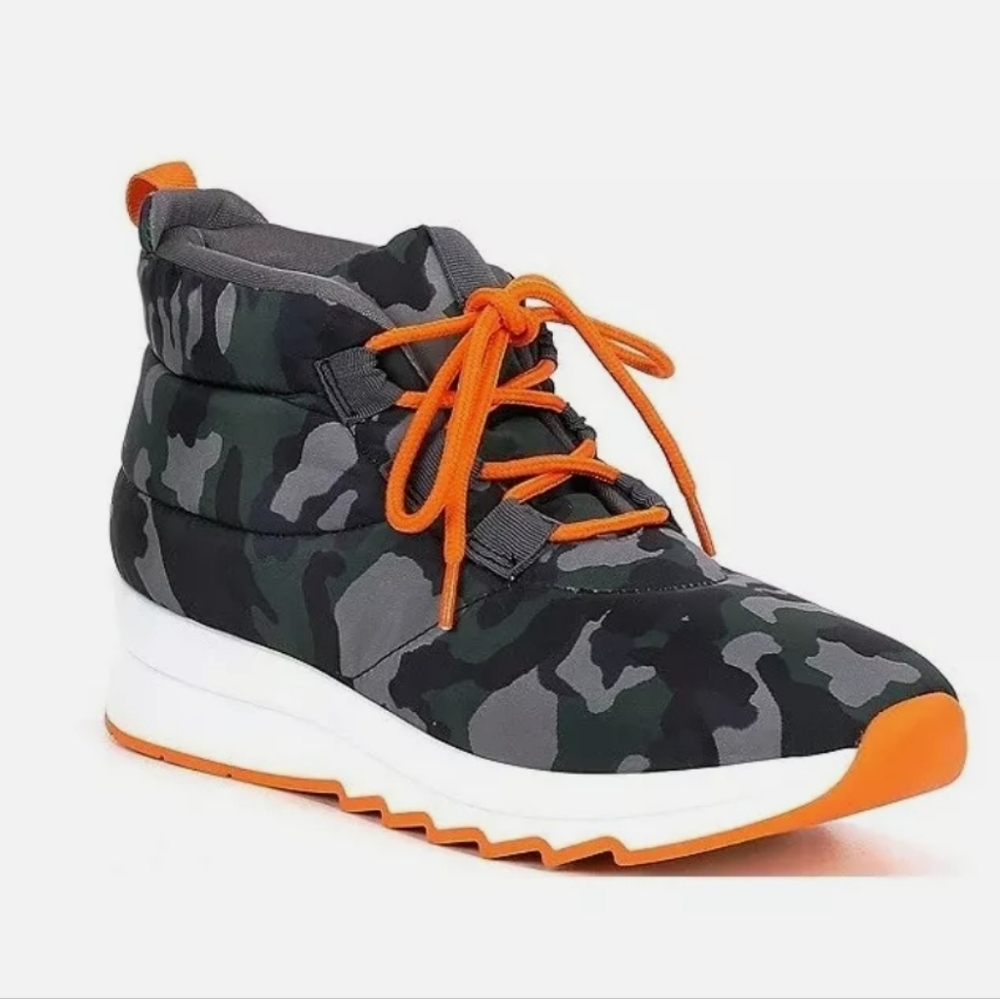 GB Camouflage High-Top Sporty Sneakers w/ Orange Laces, W7